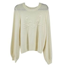 LC Lauren Conrad Cute Cat Lady Embroidered Sweater L Whimsy Soft Girl Kawaii